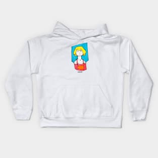 Blonde girl on a blue wall Kids Hoodie